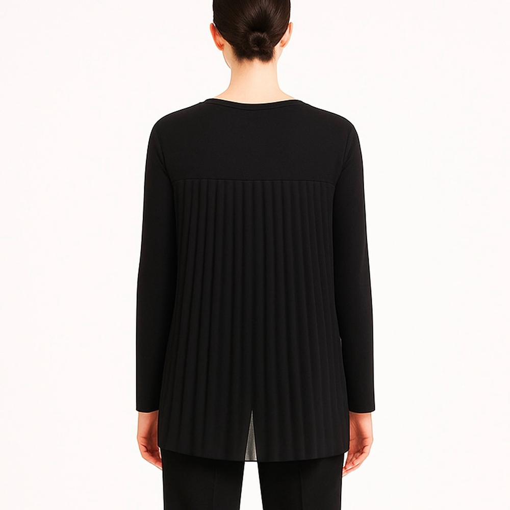 Club Monaco Black Long Sleeve Top Pleated Back Semi Sheer Office Minimalist XS